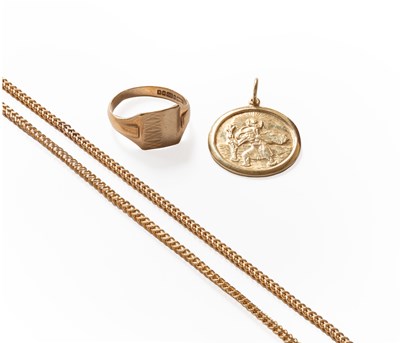 Lot 314 - A 9 Carat Gold Signet Ring, finger size T; A 9...