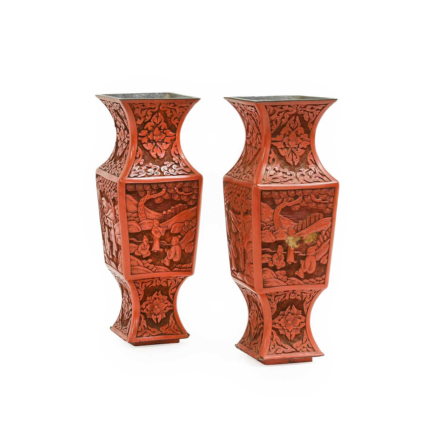 Lot 73 - A Pair of Chinese Cinnabar Lacquer Vases, in...