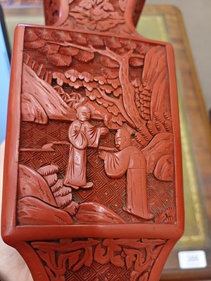 Lot 73 - A Pair of Chinese Cinnabar Lacquer Vases, in...