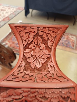 Lot 73 - A Pair of Chinese Cinnabar Lacquer Vases, in...