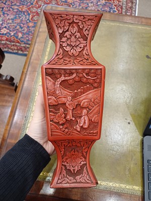 Lot 73 - A Pair of Chinese Cinnabar Lacquer Vases, in...