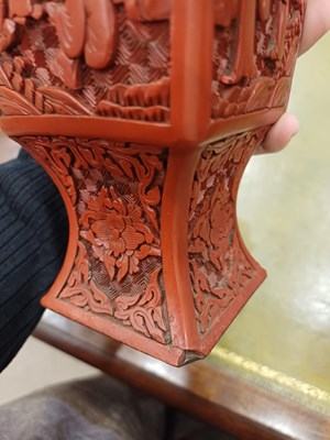 Lot 73 - A Pair of Chinese Cinnabar Lacquer Vases, in...