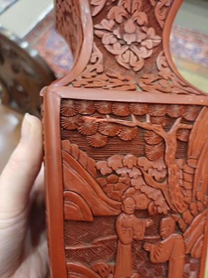 Lot 73 - A Pair of Chinese Cinnabar Lacquer Vases, in...