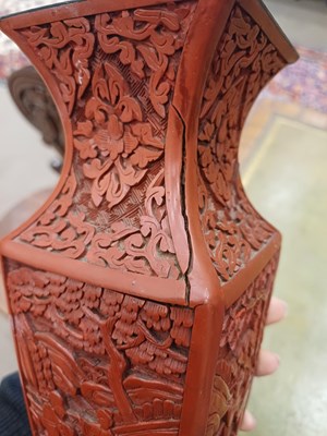 Lot 73 - A Pair of Chinese Cinnabar Lacquer Vases, in...