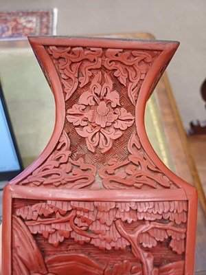 Lot 73 - A Pair of Chinese Cinnabar Lacquer Vases, in...