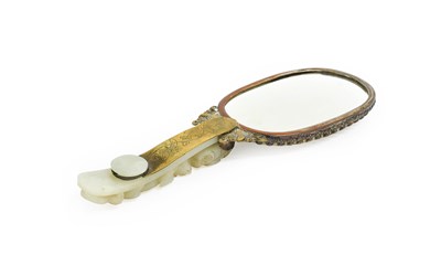 Lot 78 - A Chinese Jade-Mounted Hand Mirror, the jade...