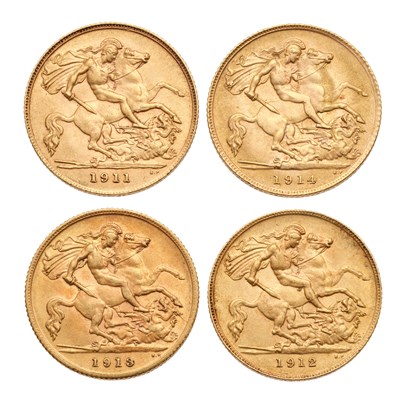 Lot 228 - 4x George V, Half Sovereigns, date run...