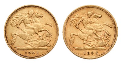 Lot 177 - 2x Victoria, Half Sovereigns, 1896 and 1901;...