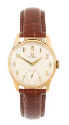 Lot 2503 - Omega: A 9 Carat Gold Wristwatch, signed Omega,...