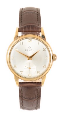 Lot 2491 - Zenith: A 9 Carat Gold Wristwatch, signed...