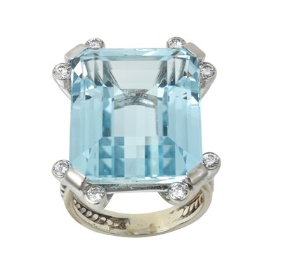 Lot 2296 - An Aquamarine and Diamond Ring the emerald-cut...