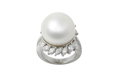 Lot 2330 - A South Sea Pearl and Diamond Cluster Ring the...