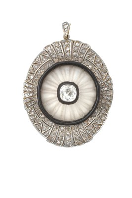 Lot 2298 - A Diamond, Rock Crystal and Enamel Pendant the...