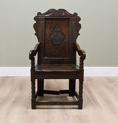 Lot 513 - A Joined Oak Wainscot Chair, probably Leeds,...