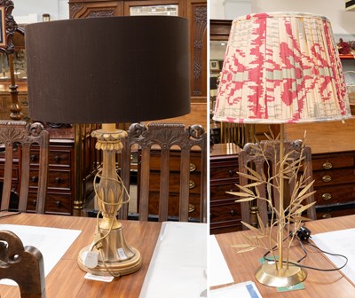 Lot 220 - A Gilt Metal Table Lamp of Foliate Form, with...