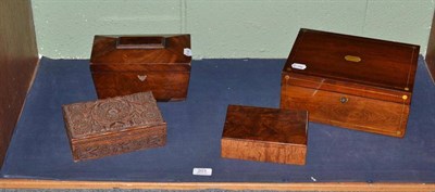 Lot 201 - An over-painted photograph, a sewing box, caddy and two other boxes