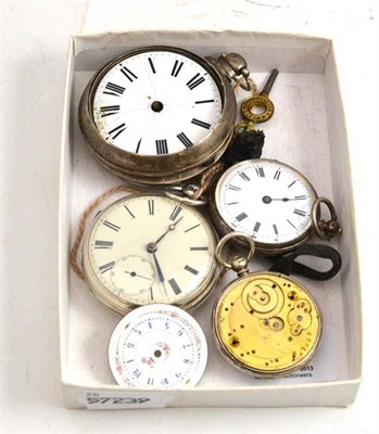 Lot 216 - Silver pair cased pocket watch and three silver mounted watches