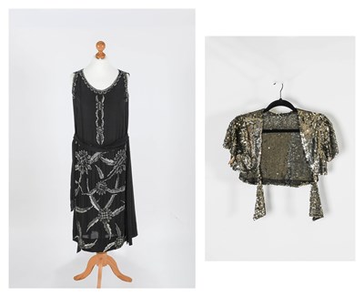 Lot 2077 - Circa 1920s Black Silk Beaded Sleeveless Drop...