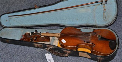 Lot 221 - A 19th century German violin, labelled 'Nach Antonius Stradiuarius...', with 358mm two piece...