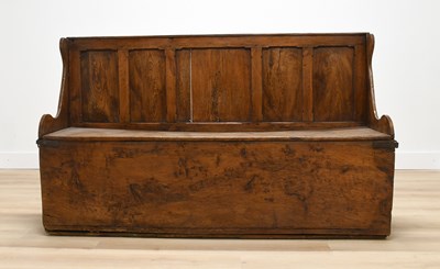 Lot 360 - A Joined Elm Settle, early 19th century, the...