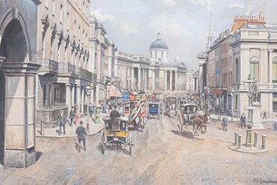 Lot 1123 - John L Chapman (b.1946) Street scene, possibly...