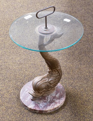 Lot 1374 - A Gilt Metal Dolphin Form Wine Table, with...