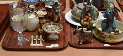 Lot 242 - Two trays of decorative ceramics including a Wedgwood Drab ware teapot, Royal Doulton Series...