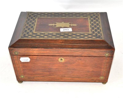 Lot 243 - A late Regency rosewood and brass inlaid work box (interior altered)