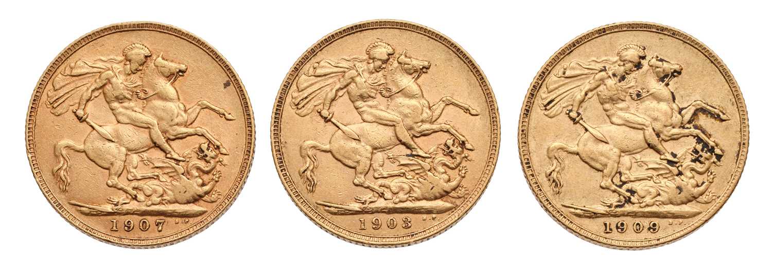 Lot 181 - 3x Edward VII, Sovereigns, 1903, 1909 and 1907;...