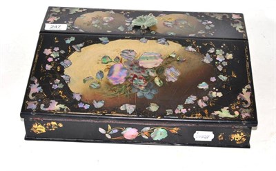 Lot 247 - A papier mache lap desk, presented to Mrs Carr 14 Aug 1866 (plaque detached)