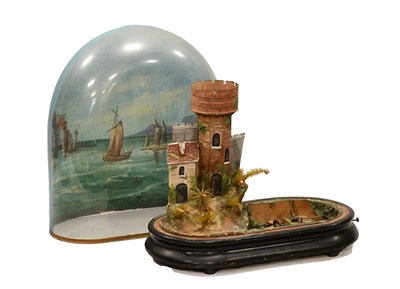 Lot 84 - A Late 19th Century Rocking Ship And Guard Tower Musical Automaton Under Dome, For Restoration