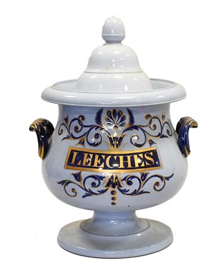 Lot 137 - A Staffordshire Blue Pottery Pharmacy Leech Jar And A Cover
