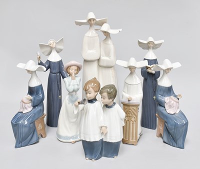 Lot 110 - Six Lladro Porcelain Figures and Two Nao...