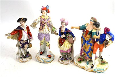 Lot 262 - Four 19th century Continental porcelain figures in Chelsea style