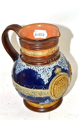 Lot 268 - A Doulton Lambeth stoneware Diamond Jubilee coronation jug, inscribed DEI GRATIA VICTORIA QUEEN...