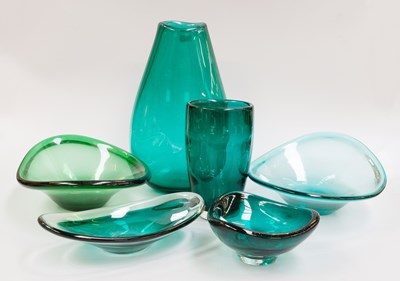 Lot 168 - A Whitefriars Green Glass Vase with Optical...