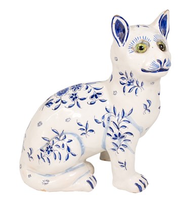 Lot 137 - A Delft Model of a Seated Cat, early 20th...