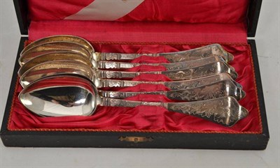 Lot 271 - A set of six silvered metal spoons