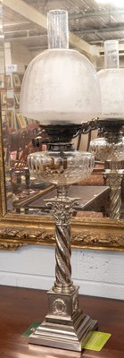 Lot 208 - A Silver Plated Corinthian Columnar Oil Lamp,...