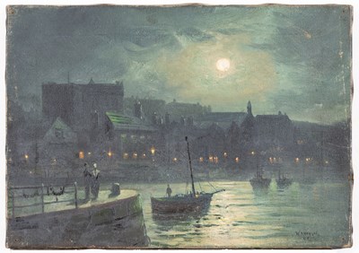 Lot 408 - Walter Meegan (1855-1944) Harbour nocturne...