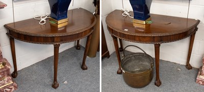 Lot 1312 - A Pair of Carved Mahogany Demi-lune Side...