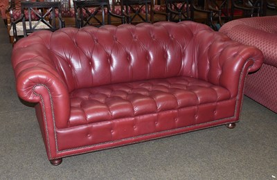 Lot 1429 - A Buttoned Chesterfield Red Leather Sofa, 180cm