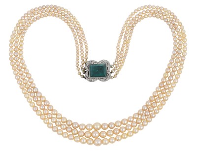 Lot 2088 - A Triple Row Cultured Pearl Necklace, with A...