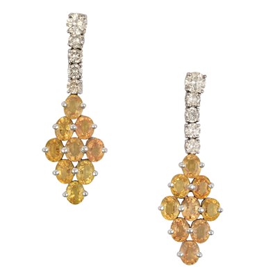 Lot 2132 - A Pair of 18 Carat White Gold Yellow Sapphire...