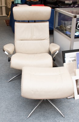 Lot 1328 - A Pair of Cream Leather and Chrome "Stressless"...