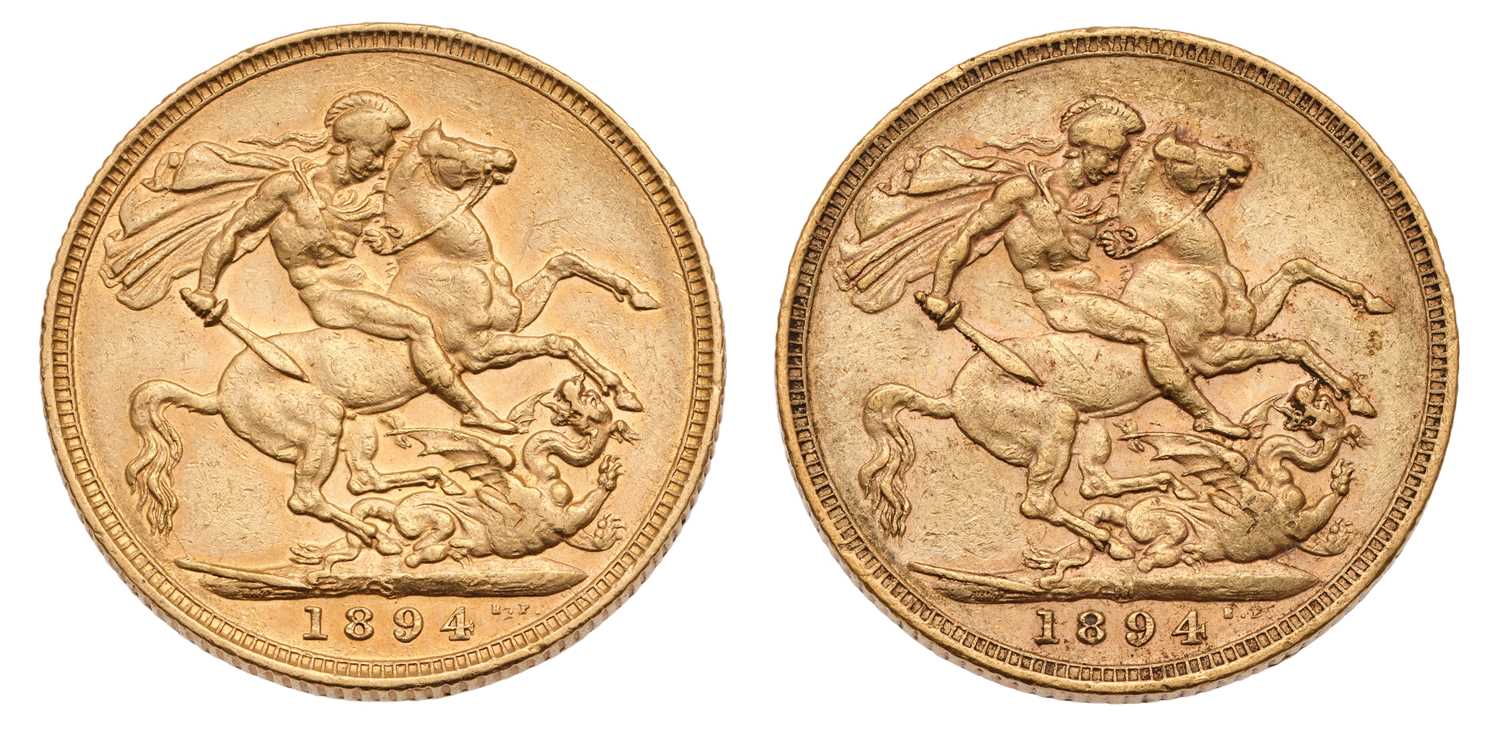 Lot 161 - 2x Victoria, Sovereigns, both 1894, one...