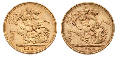 Lot 161 - 2x Victoria, Sovereigns, both 1894, one...