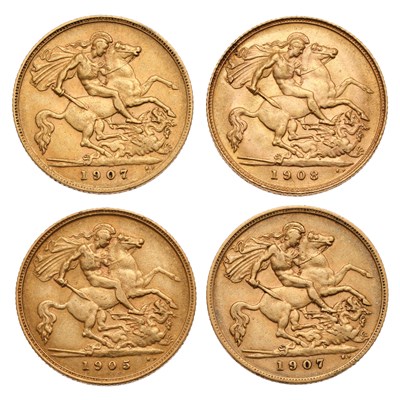 Lot 197 - 4x Edward VII, Half Sovereigns, 1905, (2x)1907...