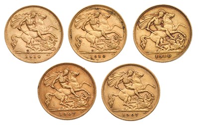 Lot 199 - 5x Edward VII, Half Sovereigns, (2x)1907 and...