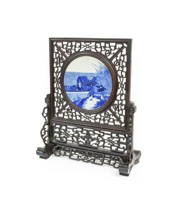 Lot 22 - A Chinese Porcelain-Mounted Hardwood Table...